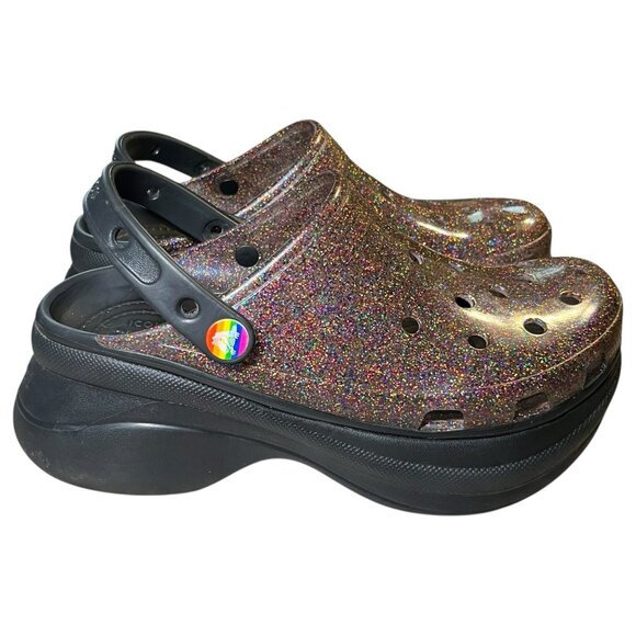 Crocs Platfirm Clogs Womens Sz 8 Classic Bae Pride Translucent Glitter - Picture 6 of 16